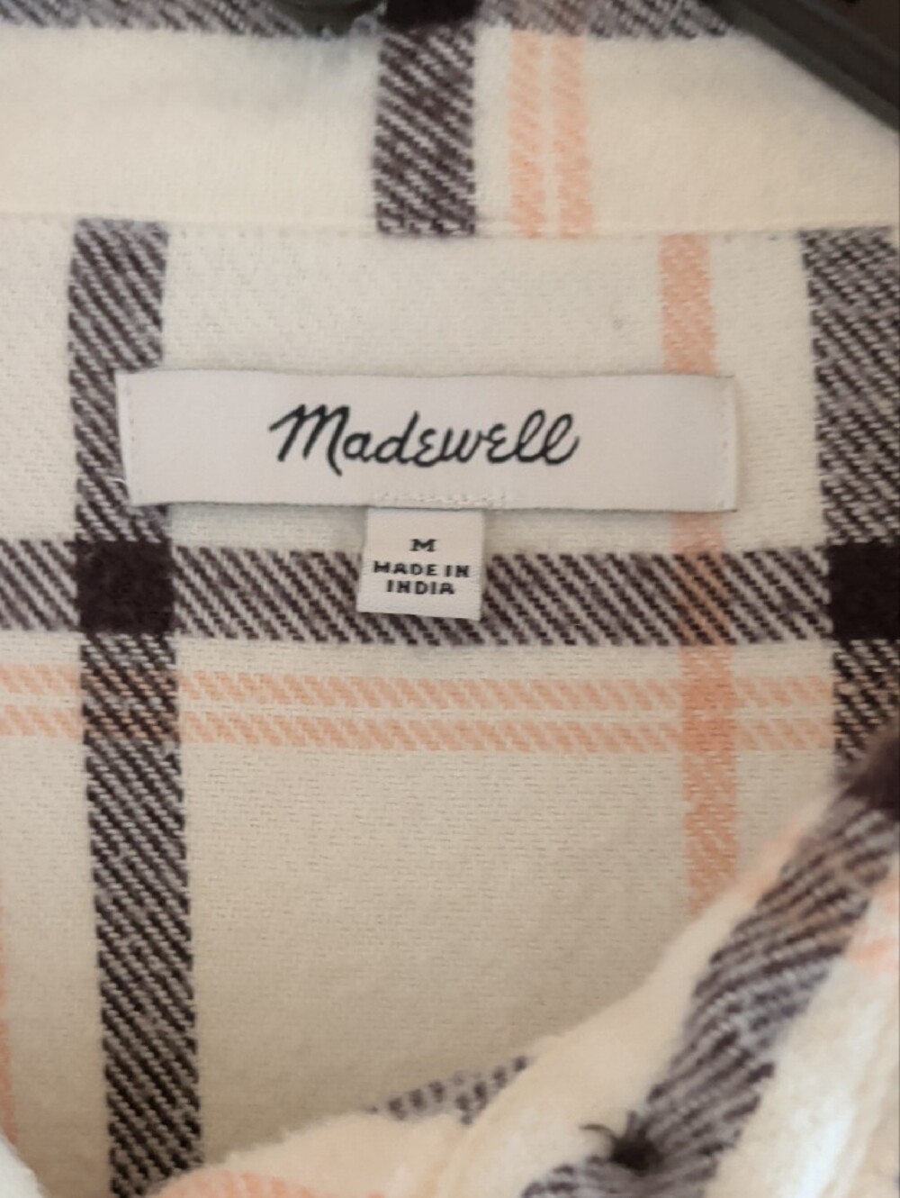 Madewell Flannel Cream Plaid Shirt Jacket with Black and Blush Stripes - Picture 2 of 6